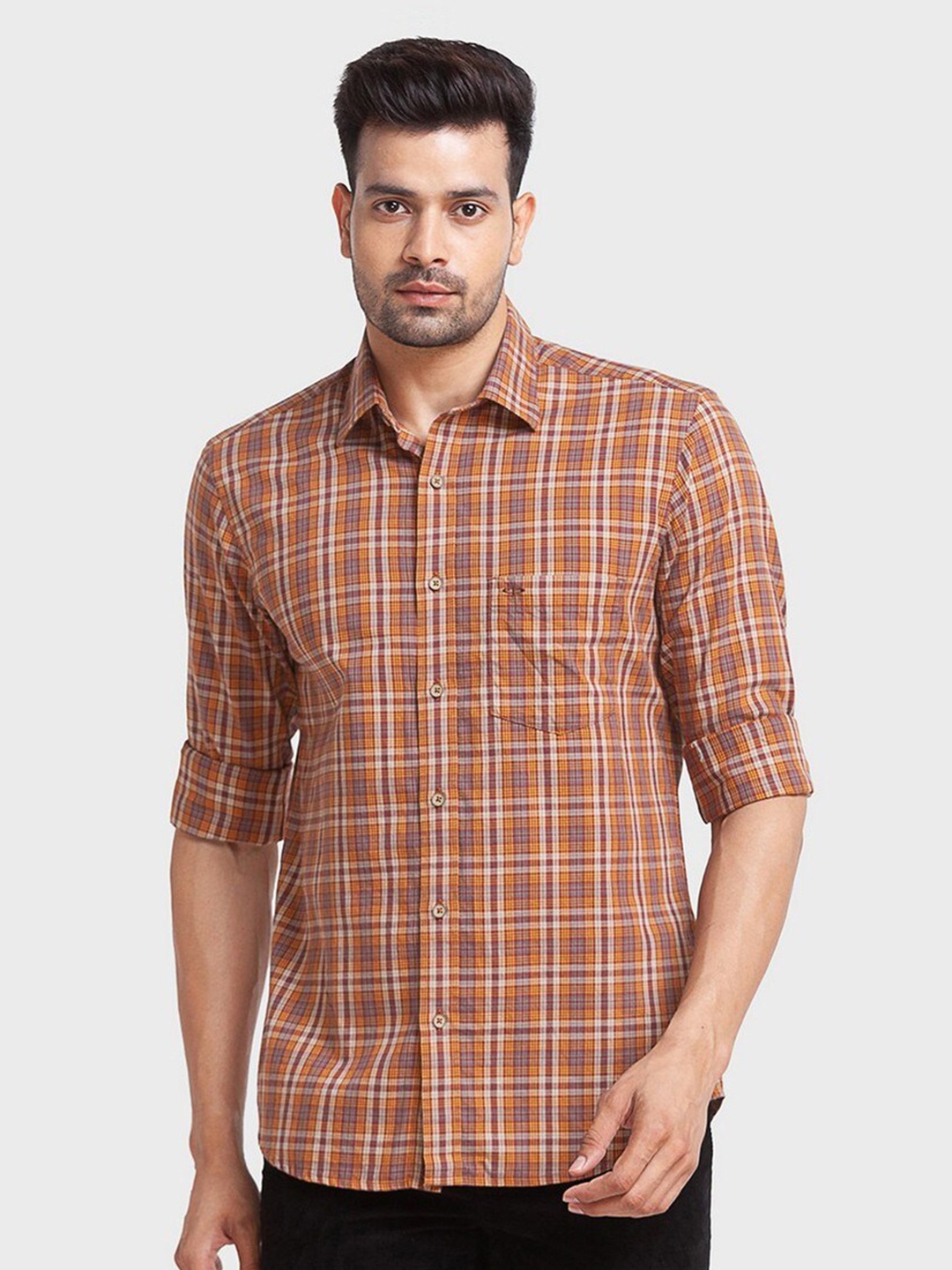 

ColorPlus Men Red Organic Cotton Tailored Fit Tartan Checks Casual Shirt