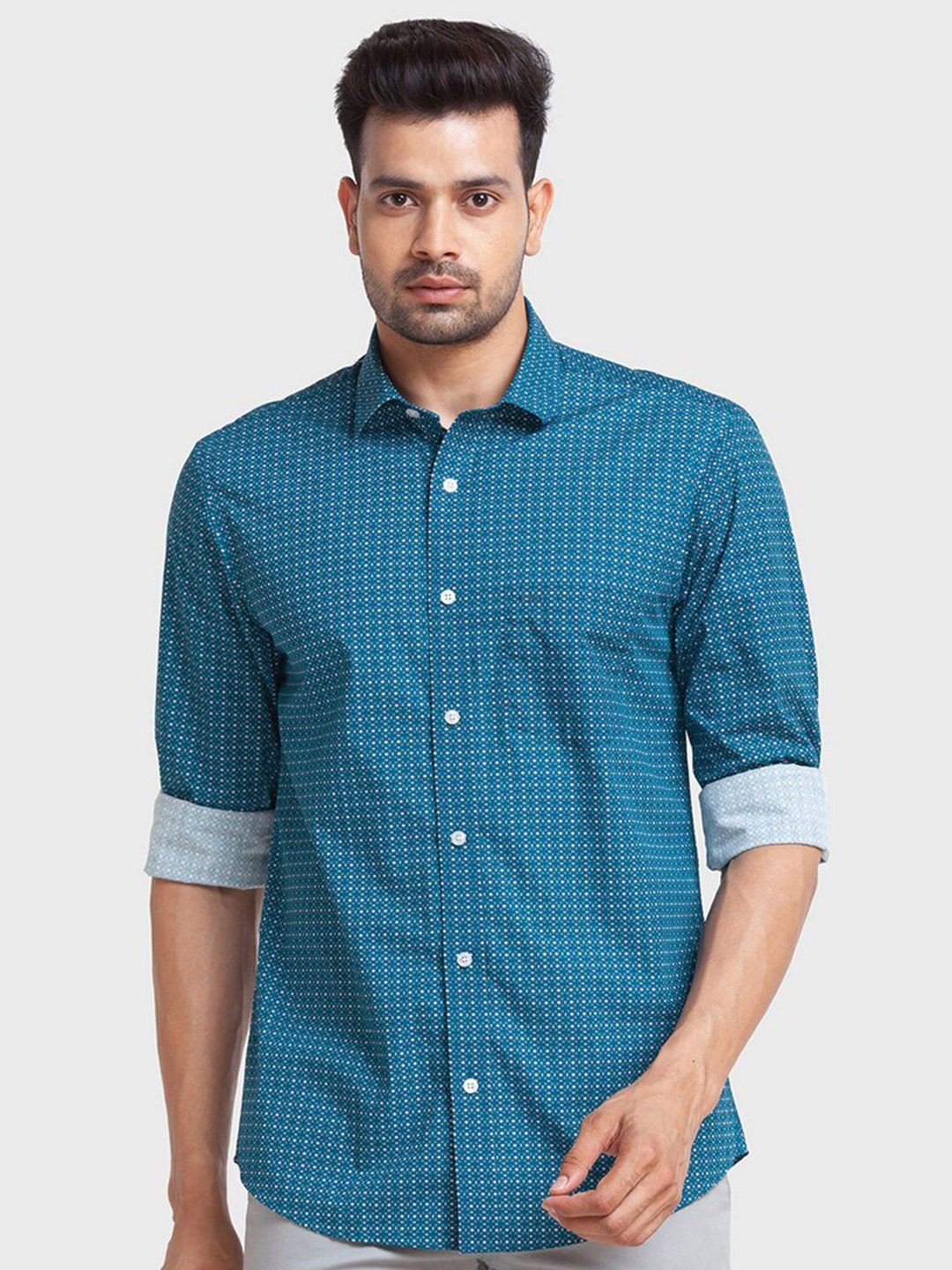 

ColorPlus Men Blue Organic Cotton Tailored Fit Printed Casual Shirt