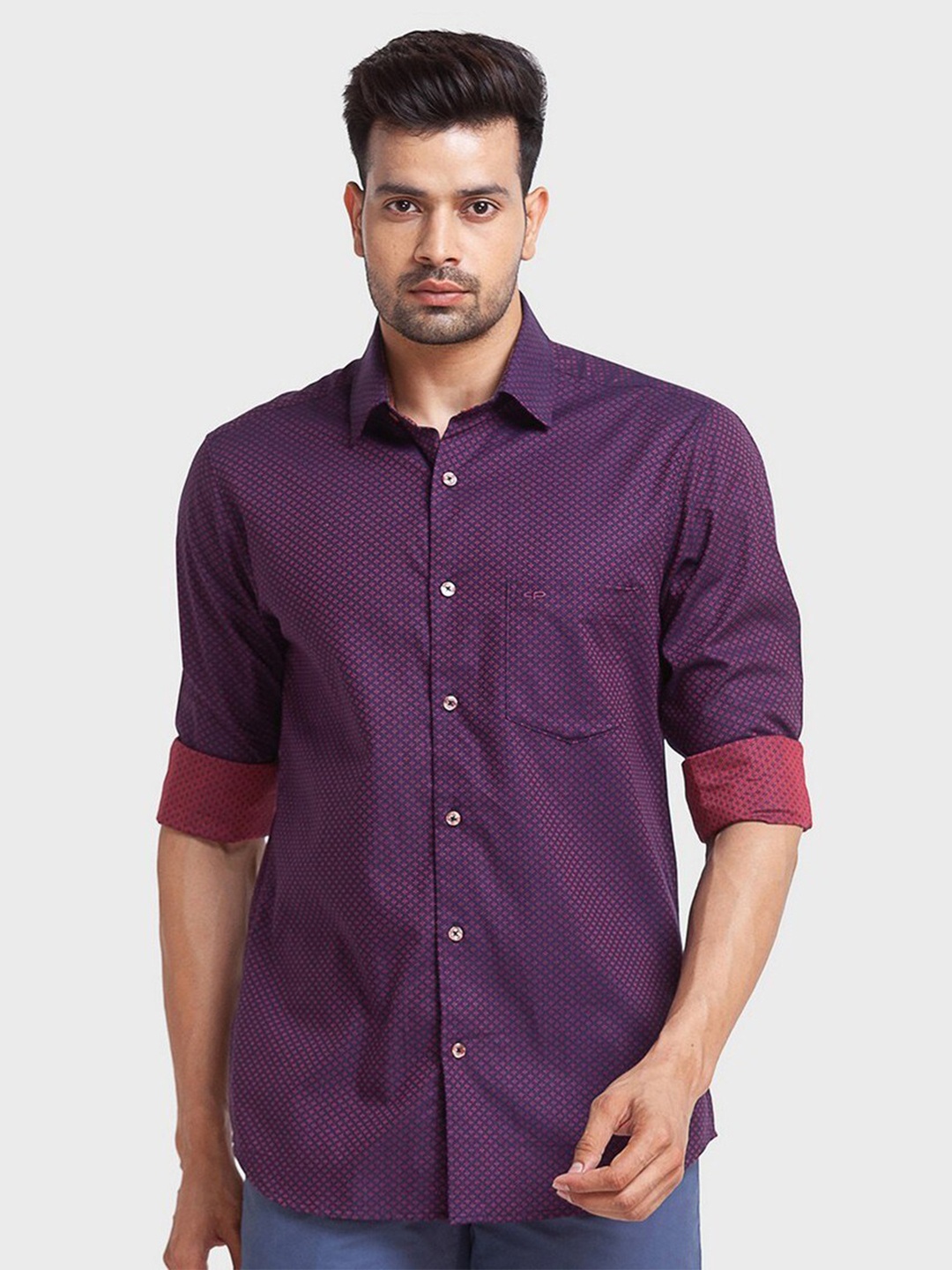 

ColorPlus Men Purple & Red Organic Cotton Tailored Fit Printed Casual Shirt
