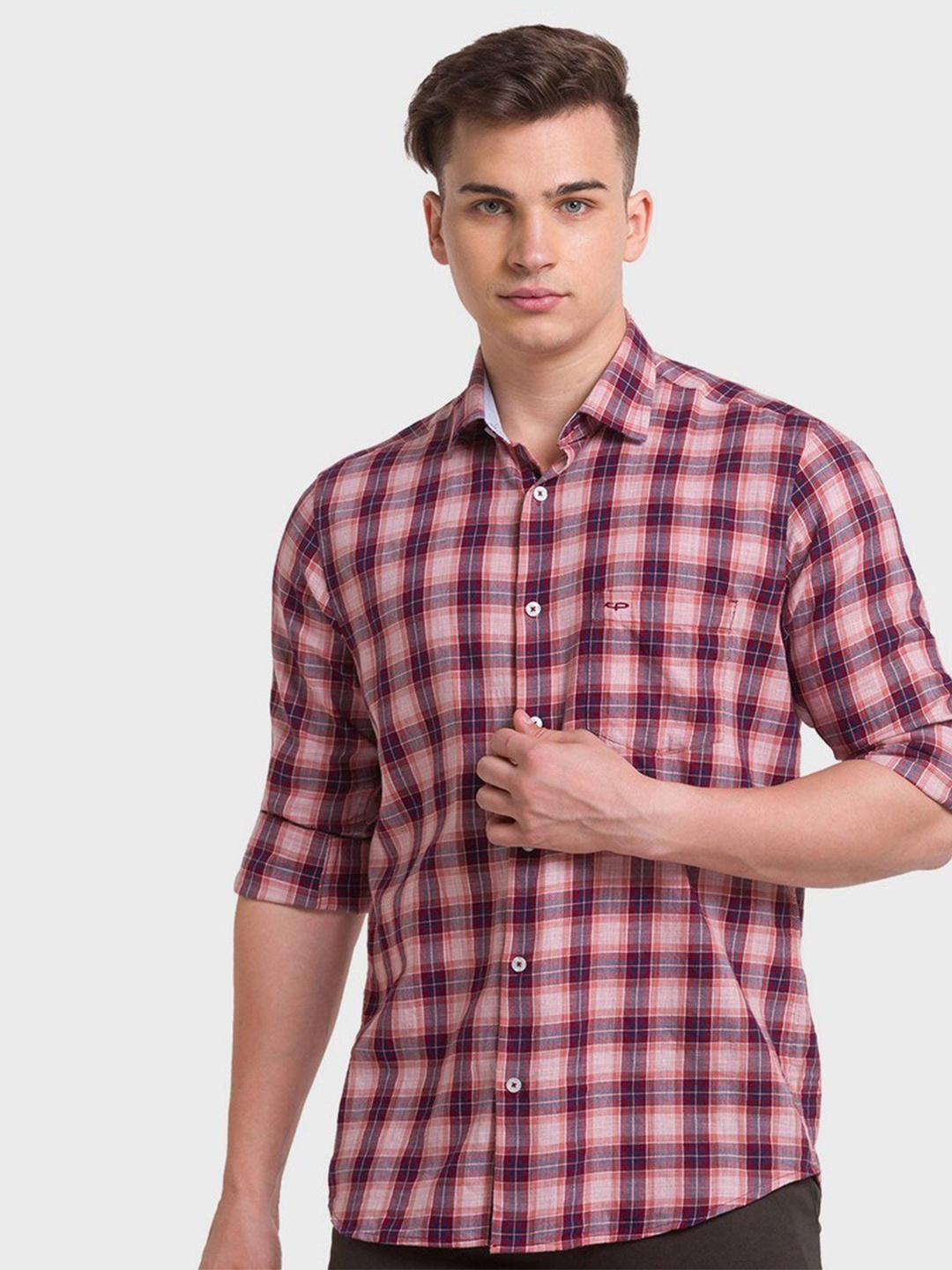 

ColorPlus Men Red Organic Cotton Tailored Fit Tartan Checks Casual Shirt