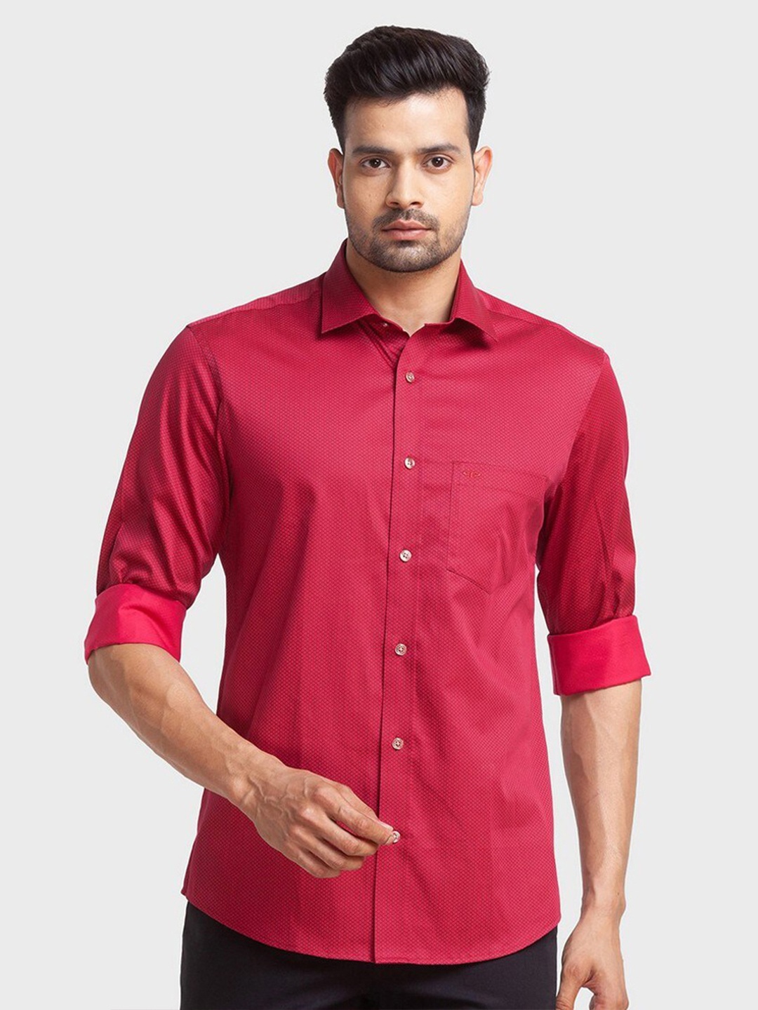 

ColorPlus Men Red Organic Cotton Tailored Fit Printed Casual Shirt