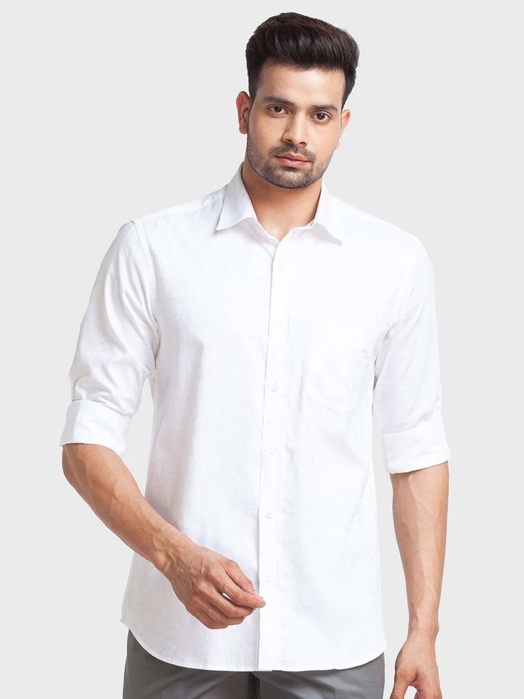 

ColorPlus Men White Organic Cotton Tailored Fit Floral Printed Casual Shirt