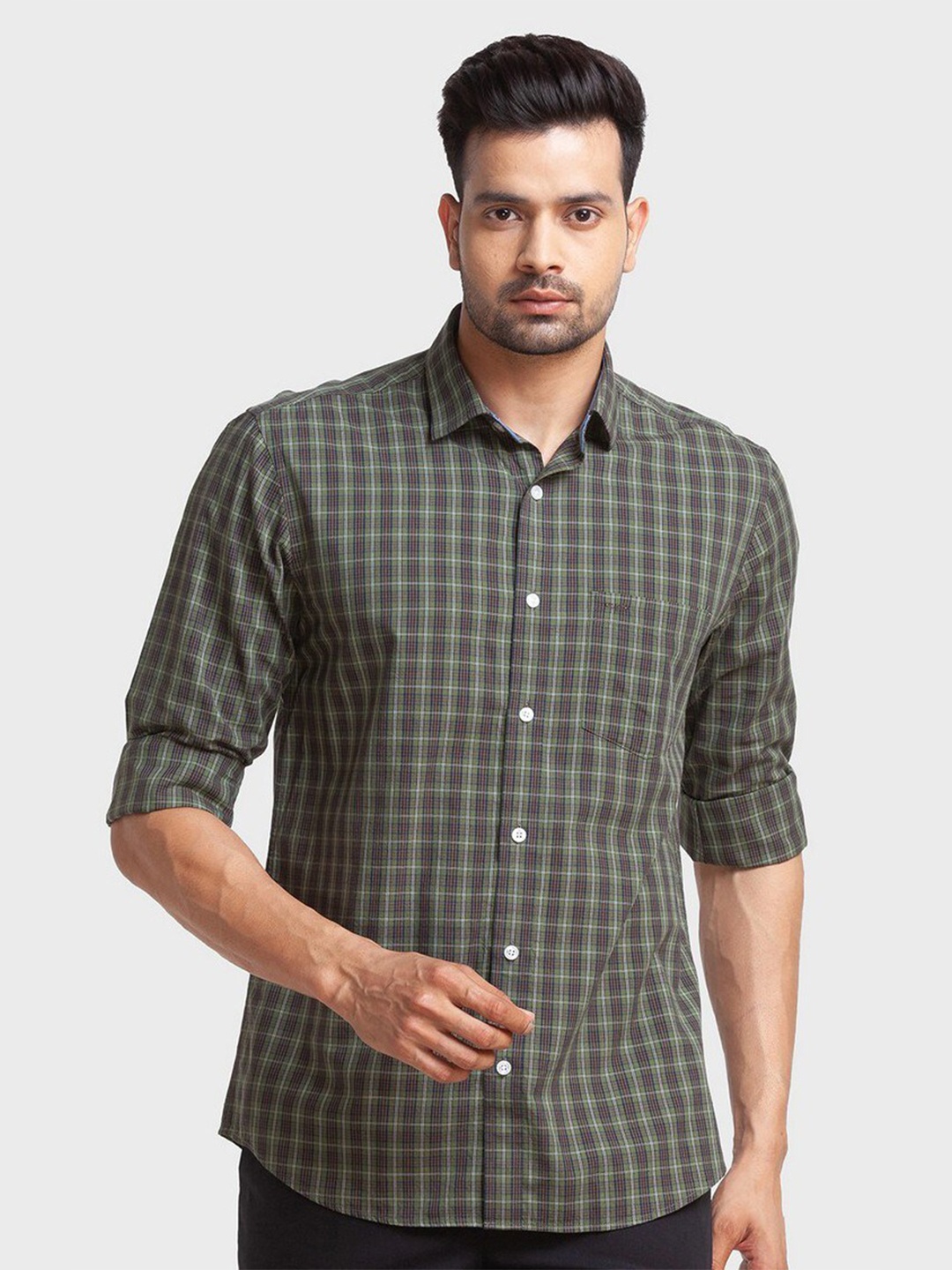 

ColorPlus Men Green Organic Cotton Tailored Fit Checked Casual Shirt