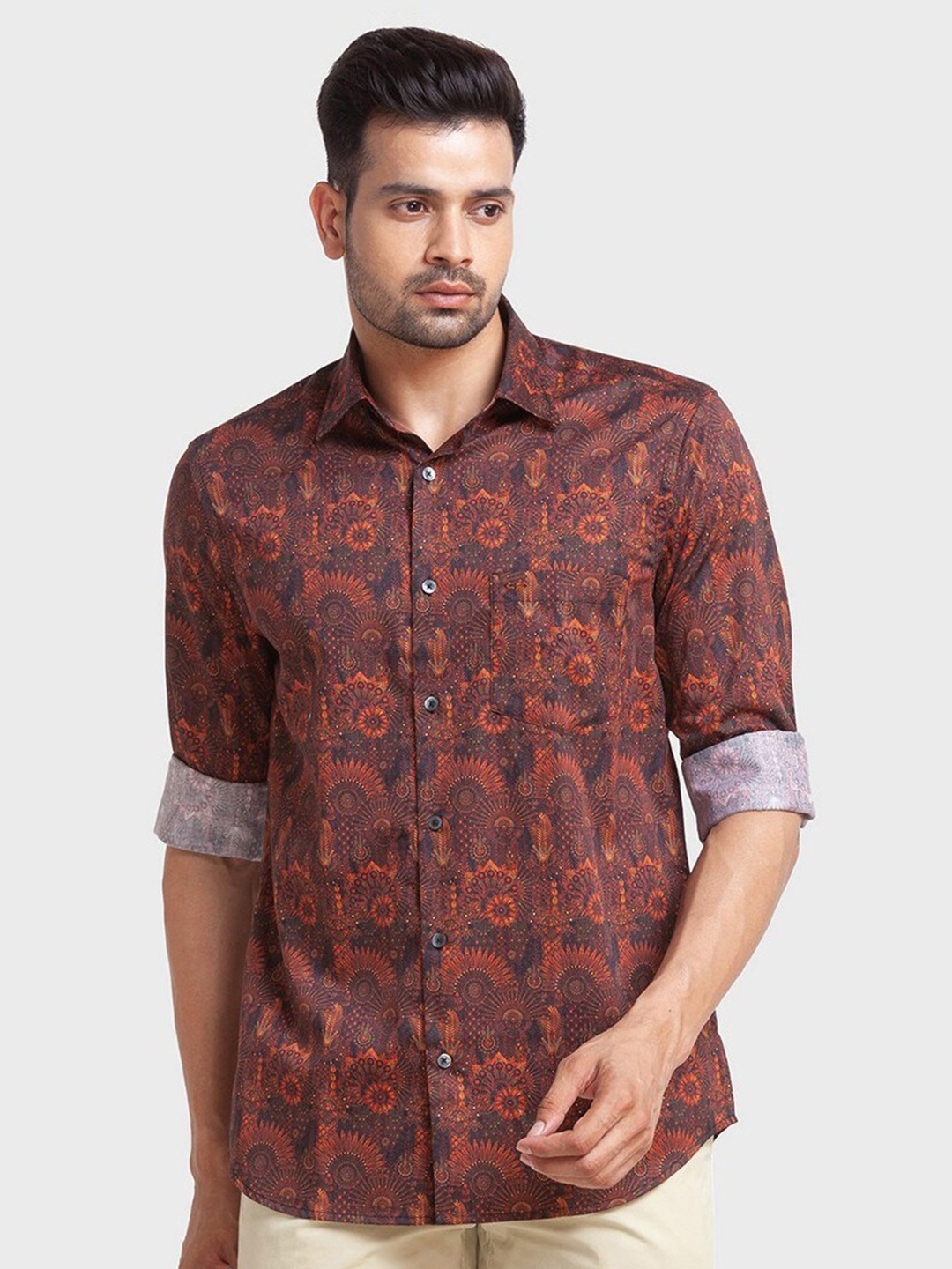 

ColorPlus Men Purple Organic Cotton Tailored Fit Floral Printed Casual Shirt