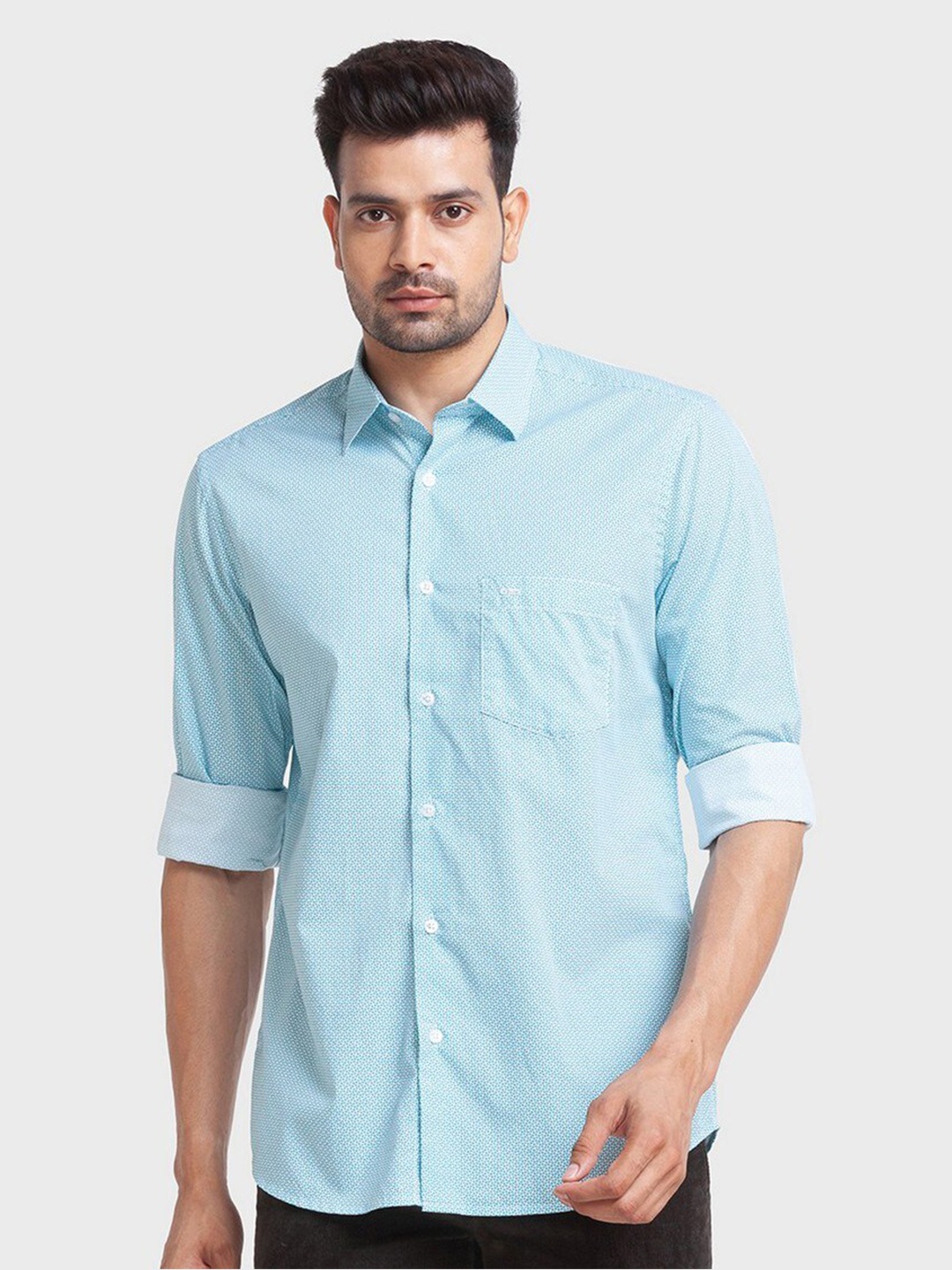 

ColorPlus Men Blue Organic Cotton Tailored Fit Printed Casual Shirt