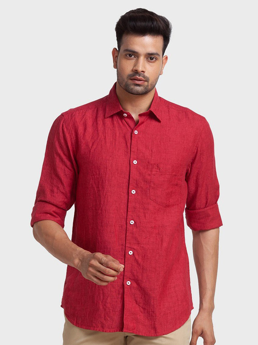 

ColorPlus Men Red Linen Tailored Fit Casual Shirt