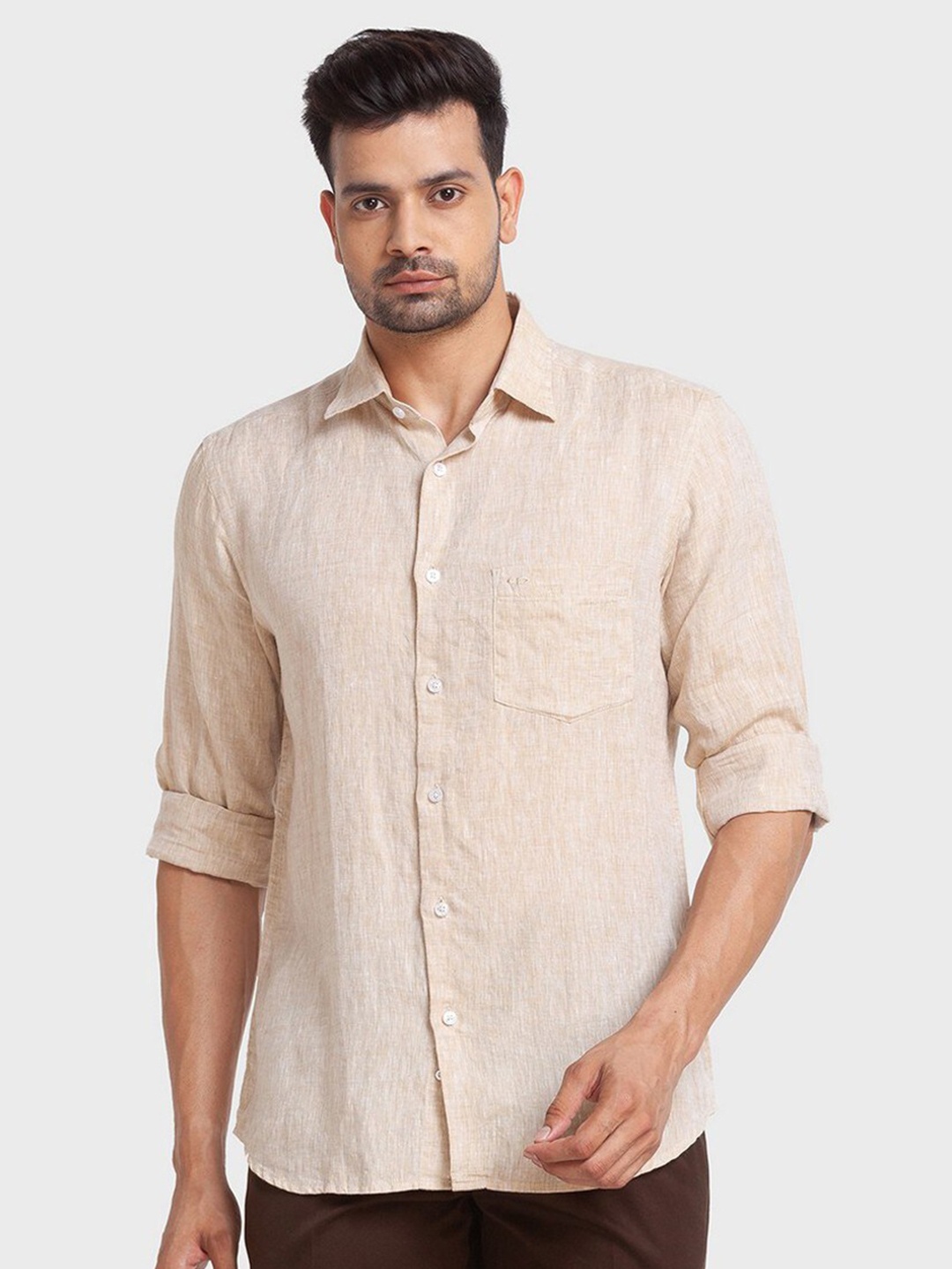 

ColorPlus Men Beige Linen Tailored Fit Casual Shirt