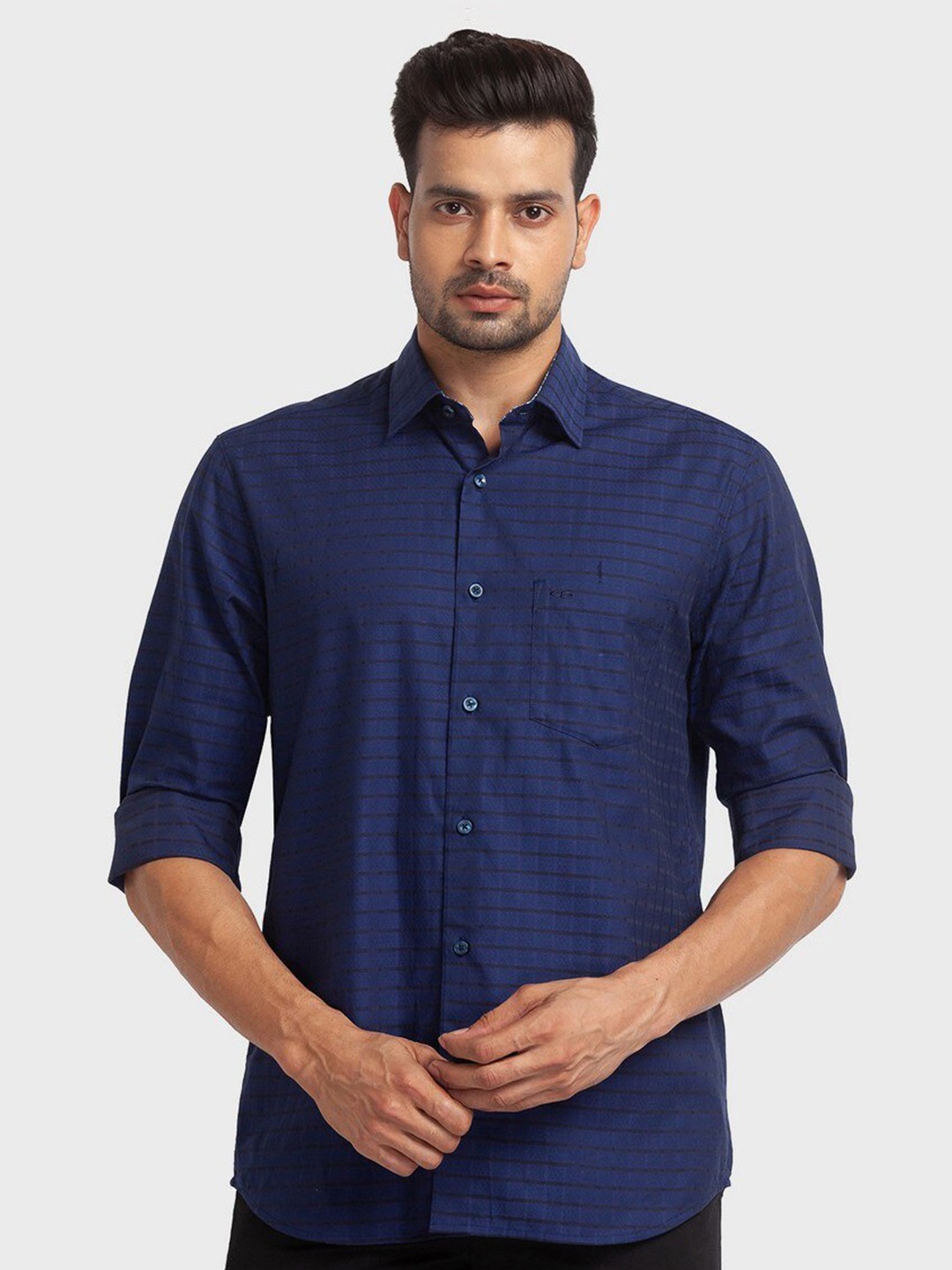 

ColorPlus Men Blue Checked Organic Cotton Casual Shirt