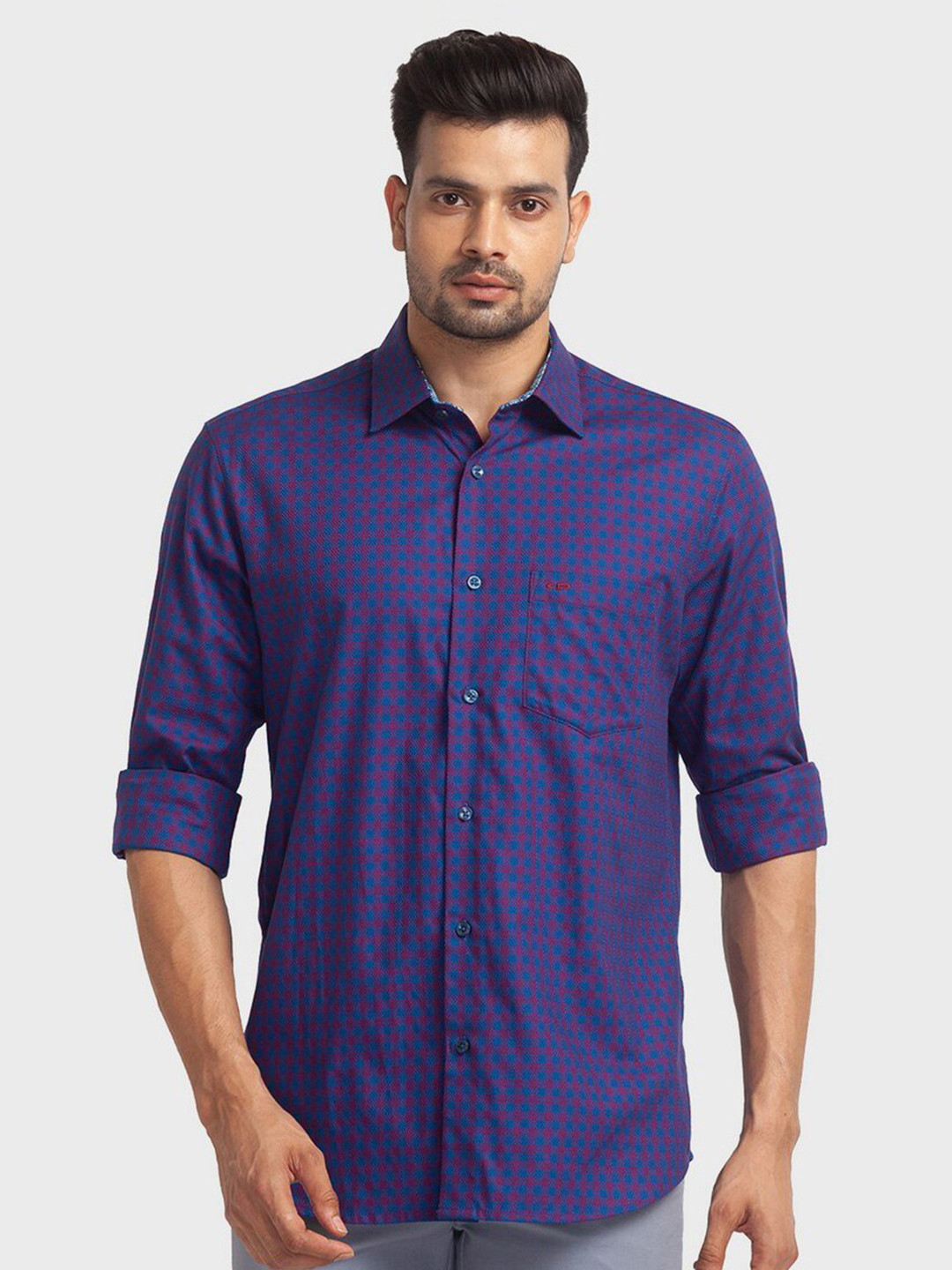 

ColorPlus Men Red & Blue Checked Organic Cotton Casual Shirt