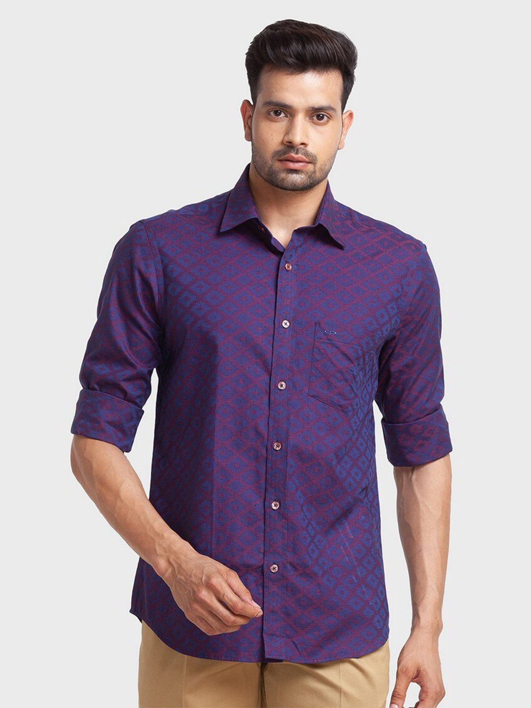 

ColorPlus Plus Size Men Red & Purple Checked Organic Cotton Casual Shirt