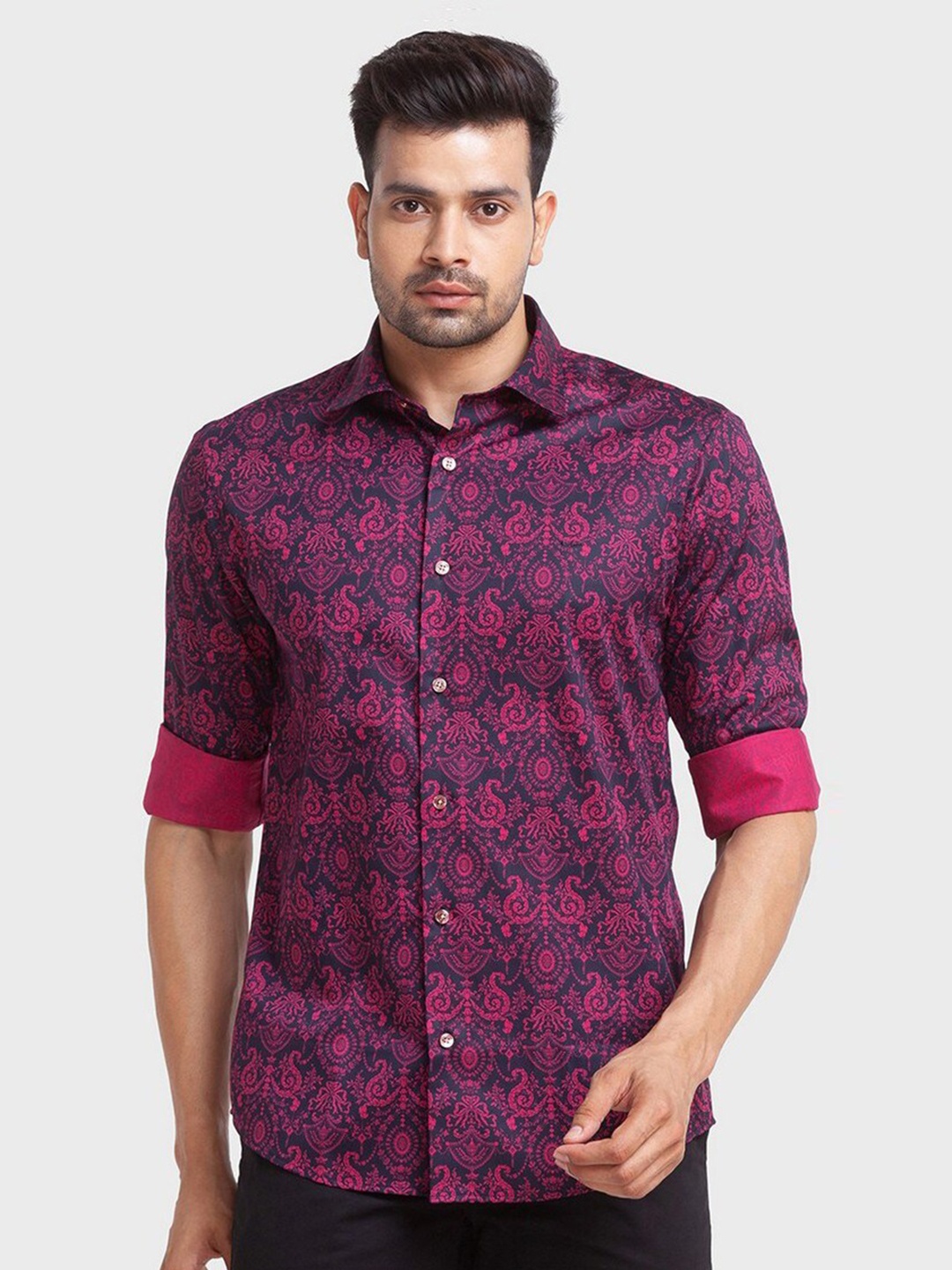 

ColorPlus Men Purple Printed Organic Cotton Casual Shirt