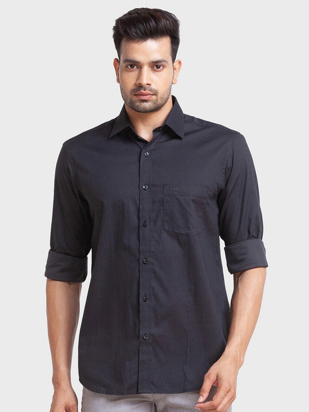 

ColorPlus Men Plus Size Black Organic Cotton Casual Shirt