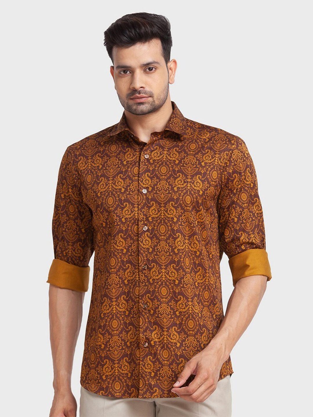 

ColorPlus Plus Size Men Brown Printed Organic Cotton Casual Shirt