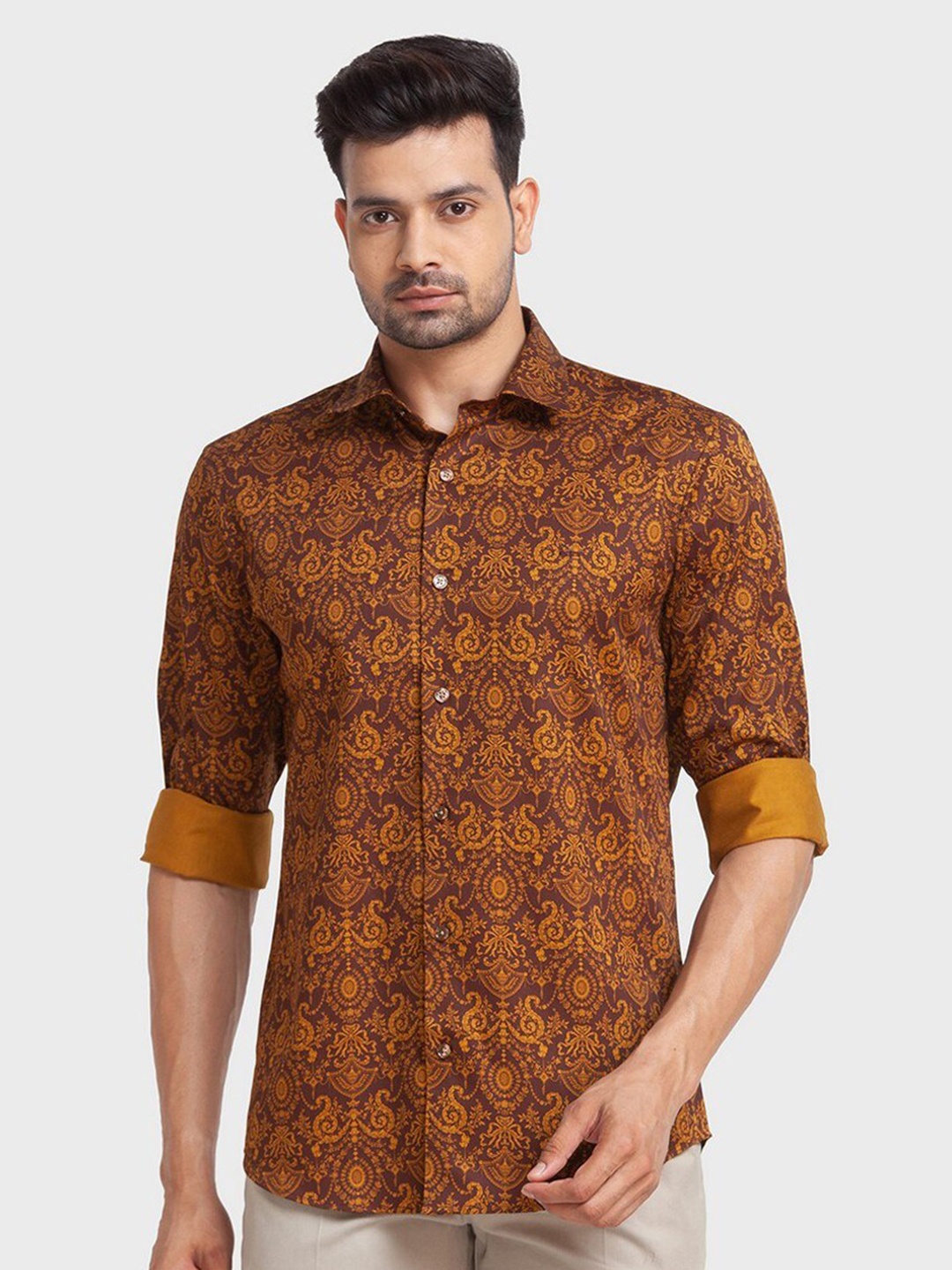 

ColorPlus Men Brown Rust Printed Organic Cotton Casual Shirt