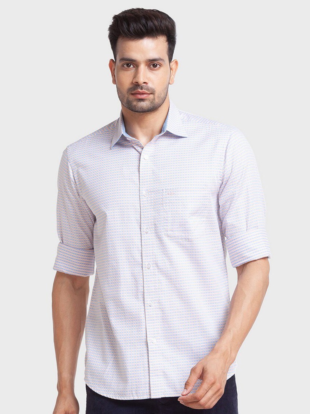 

ColorPlus Plus Size Men Orange & White Grid Tattersall Checked Organic Cotton Casual Shirt