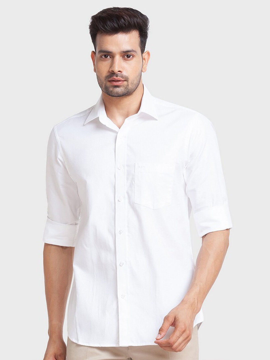 

ColorPlus Plus Size Men White Tailored Fit Organic Cotton Casual Shirt