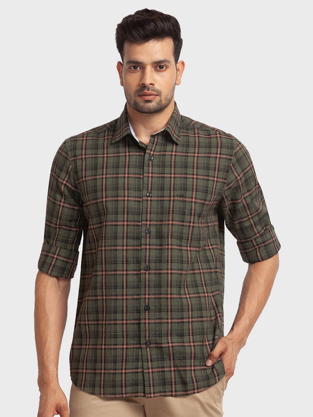 

ColorPlus Men Green Tailored Fit Tartan Checks Checked Casual Shirt