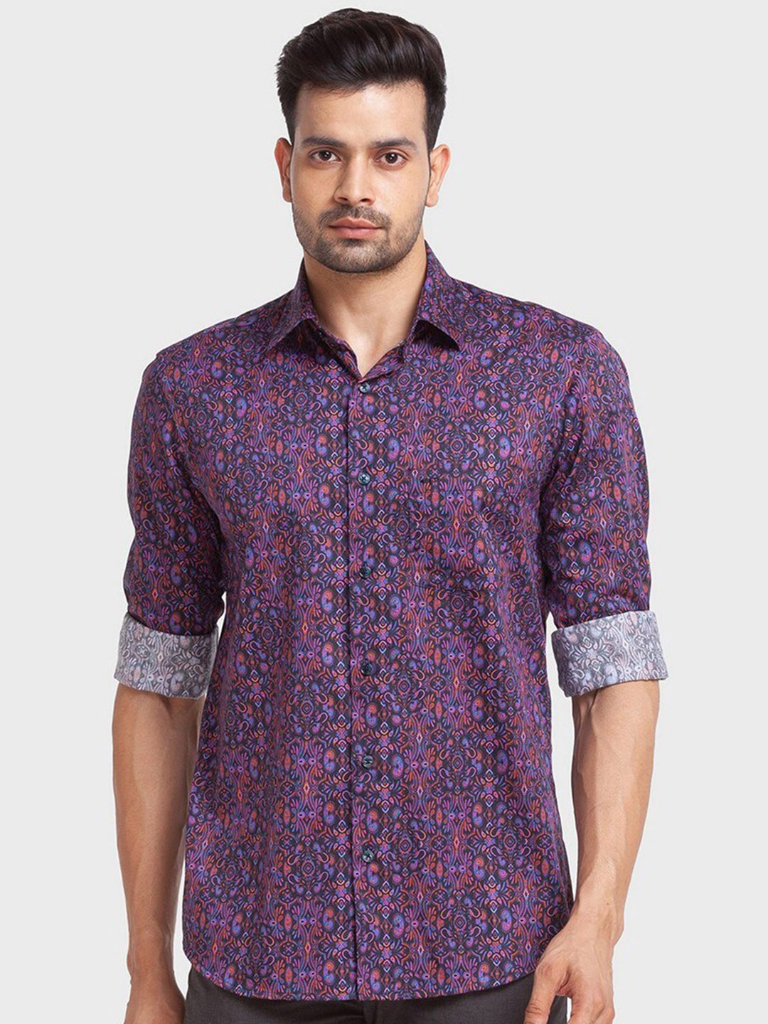 

ColorPlus Men Purple Tailored Fit Floral Printed Casual Shirt