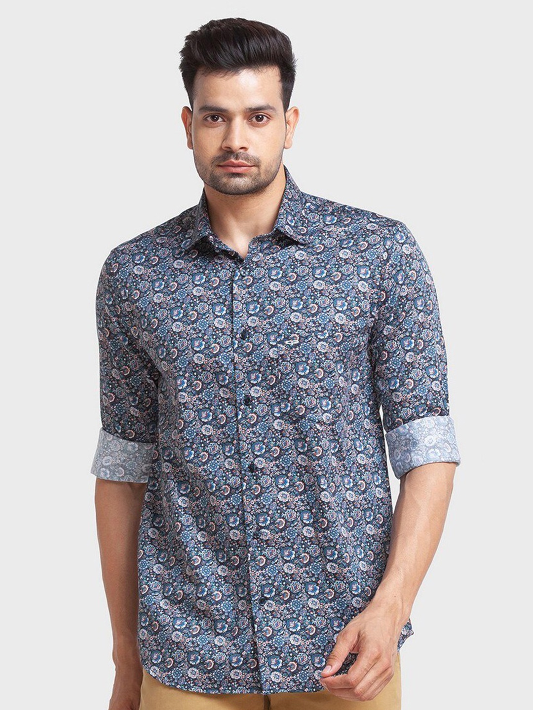 

ColorPlus Men Blue Tailored Fit Floral Printed Casual Shirt