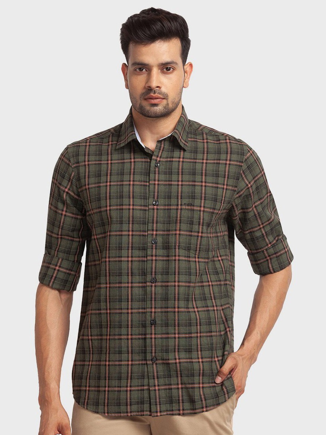 

ColorPlus Men Green Tailored Fit Tartan Checks Checked Casual Shirt