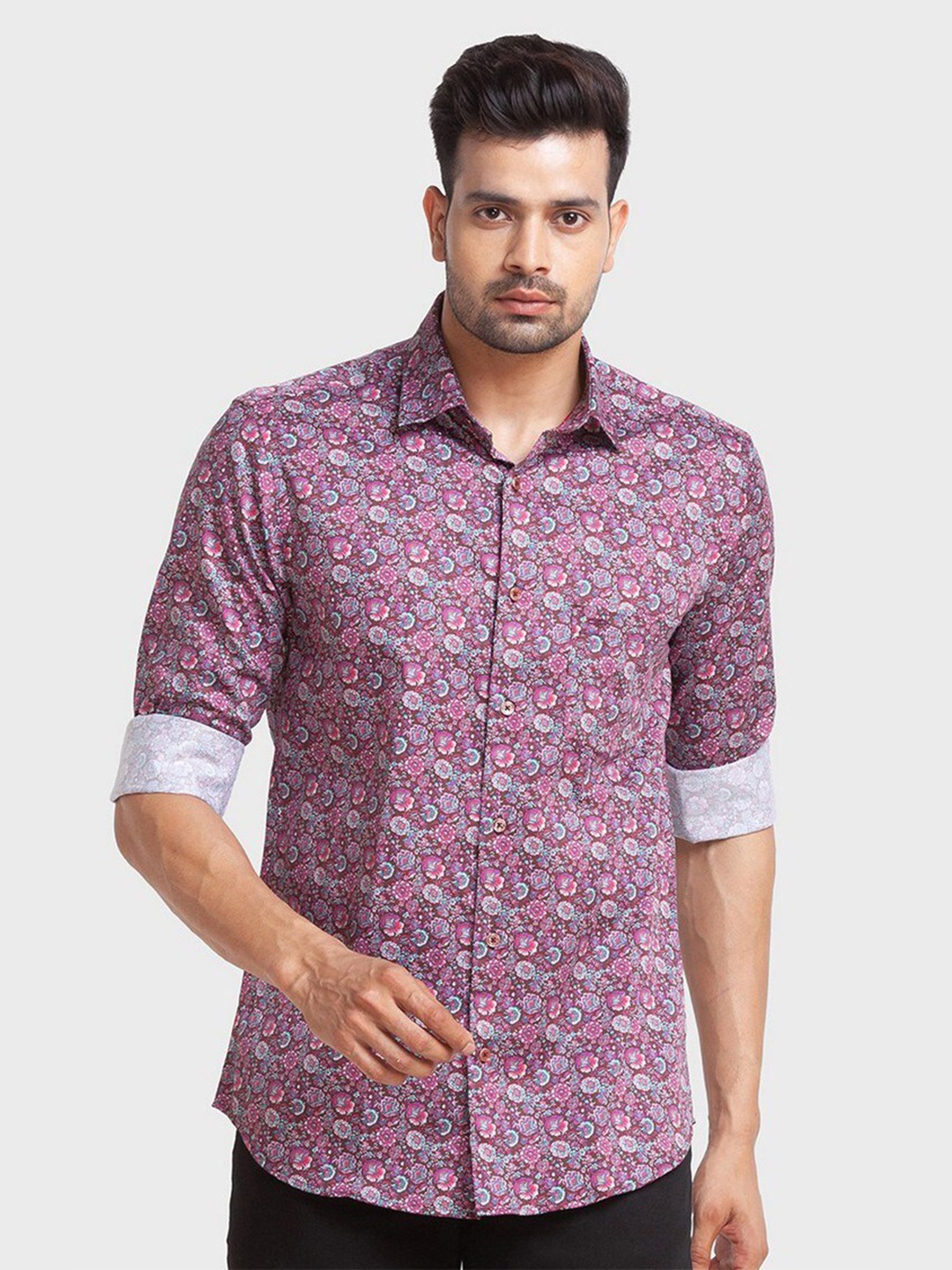 

ColorPlus Men Red Tailored Fit Floral Printed Casual Shirt