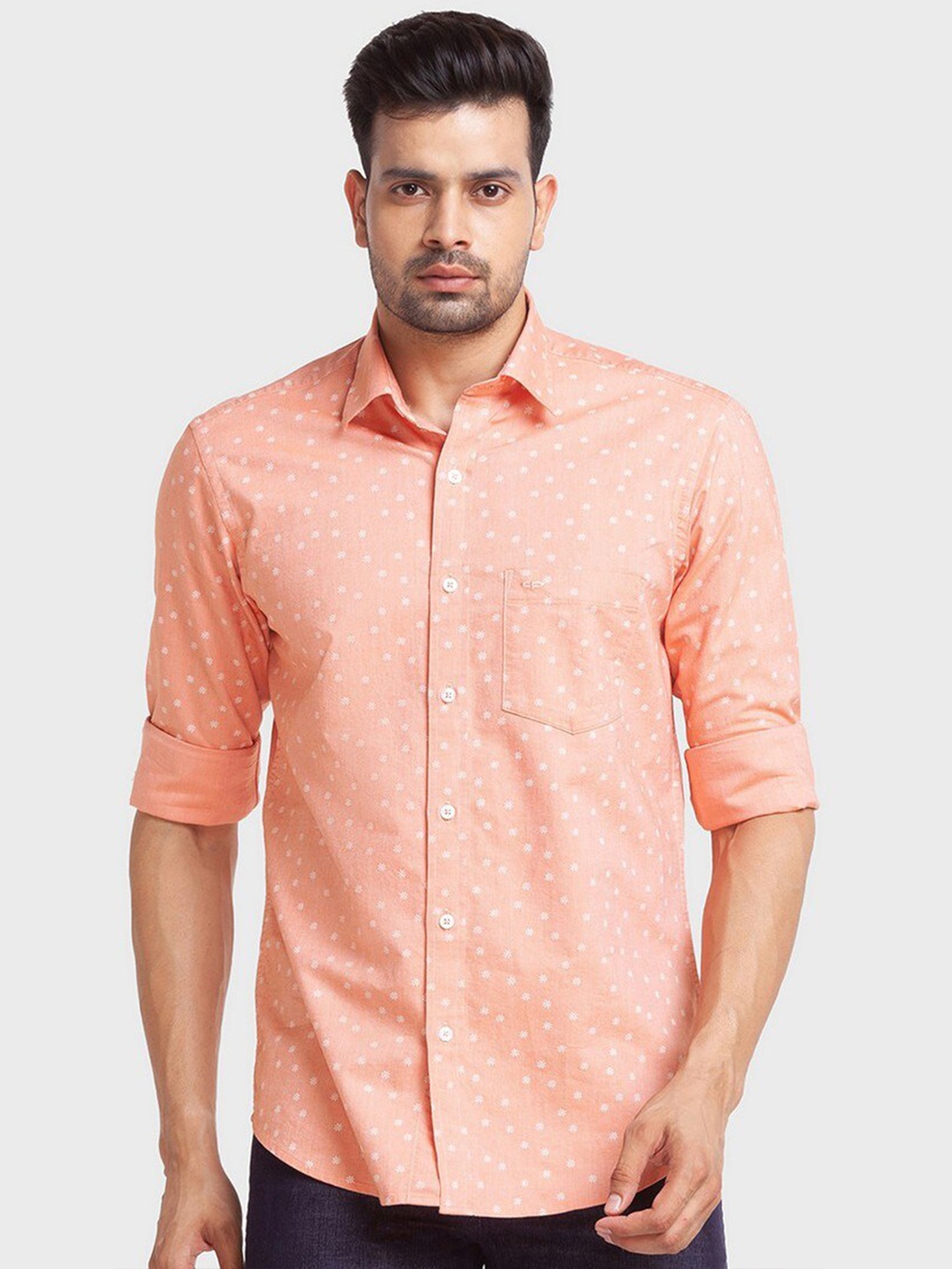 

ColorPlus Men Orange Tailored Fit Floral Printed Casual Shirt