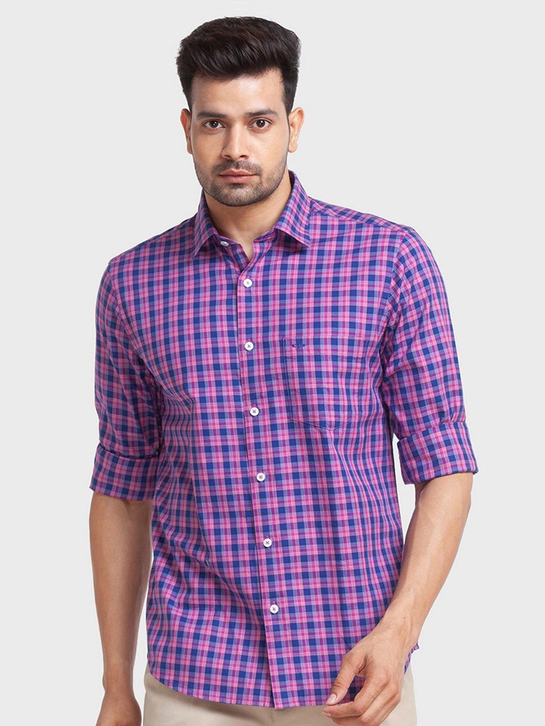 

ColorPlus Men Purple Tailored Fit Checked Casual Shirt