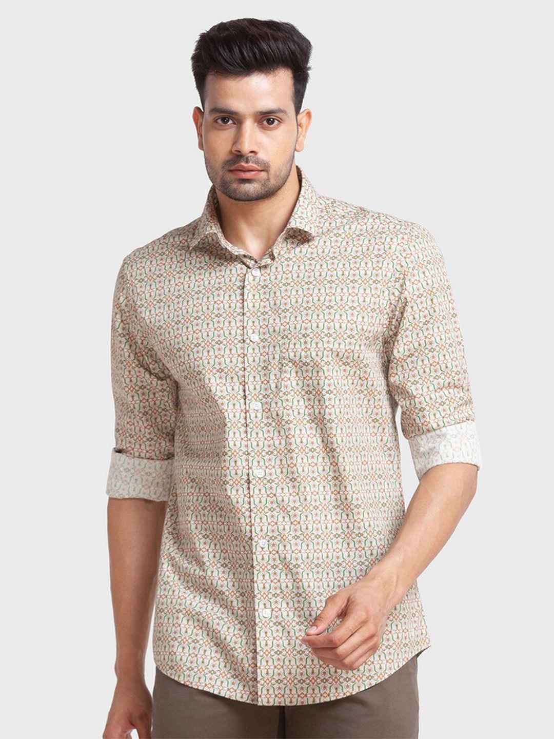 

ColorPlus Men Beige Tailored Fit Printed Casual Shirt