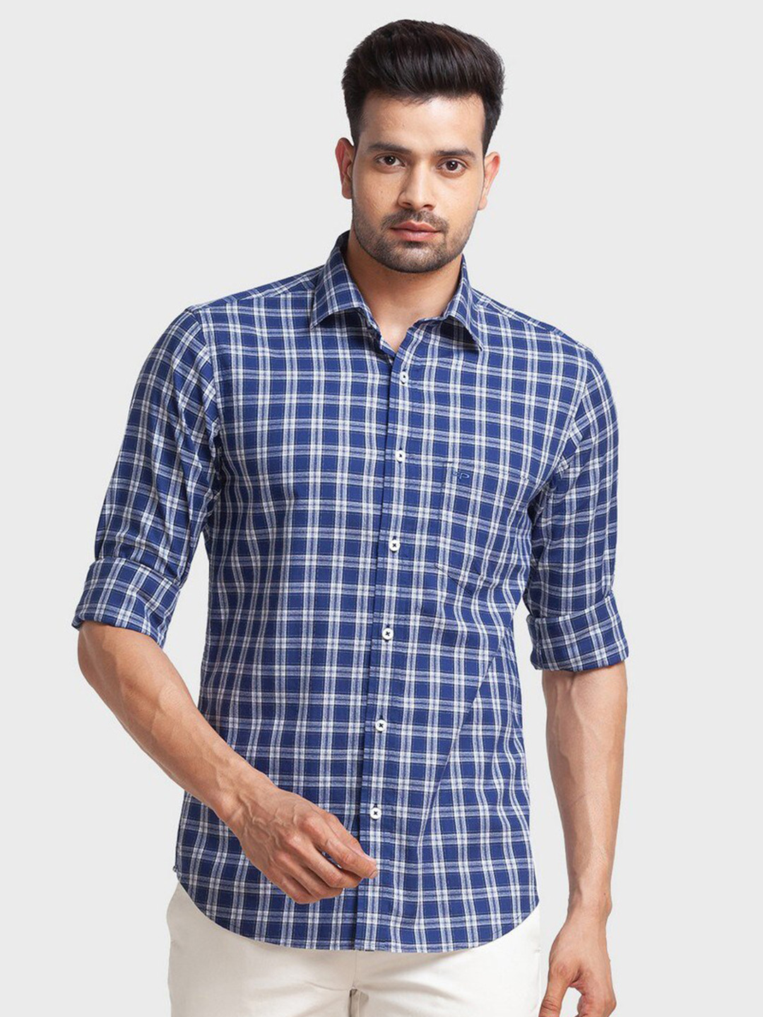 

ColorPlus Men Blue Tailored Fit Tartan Checks Checked Casual Shirt