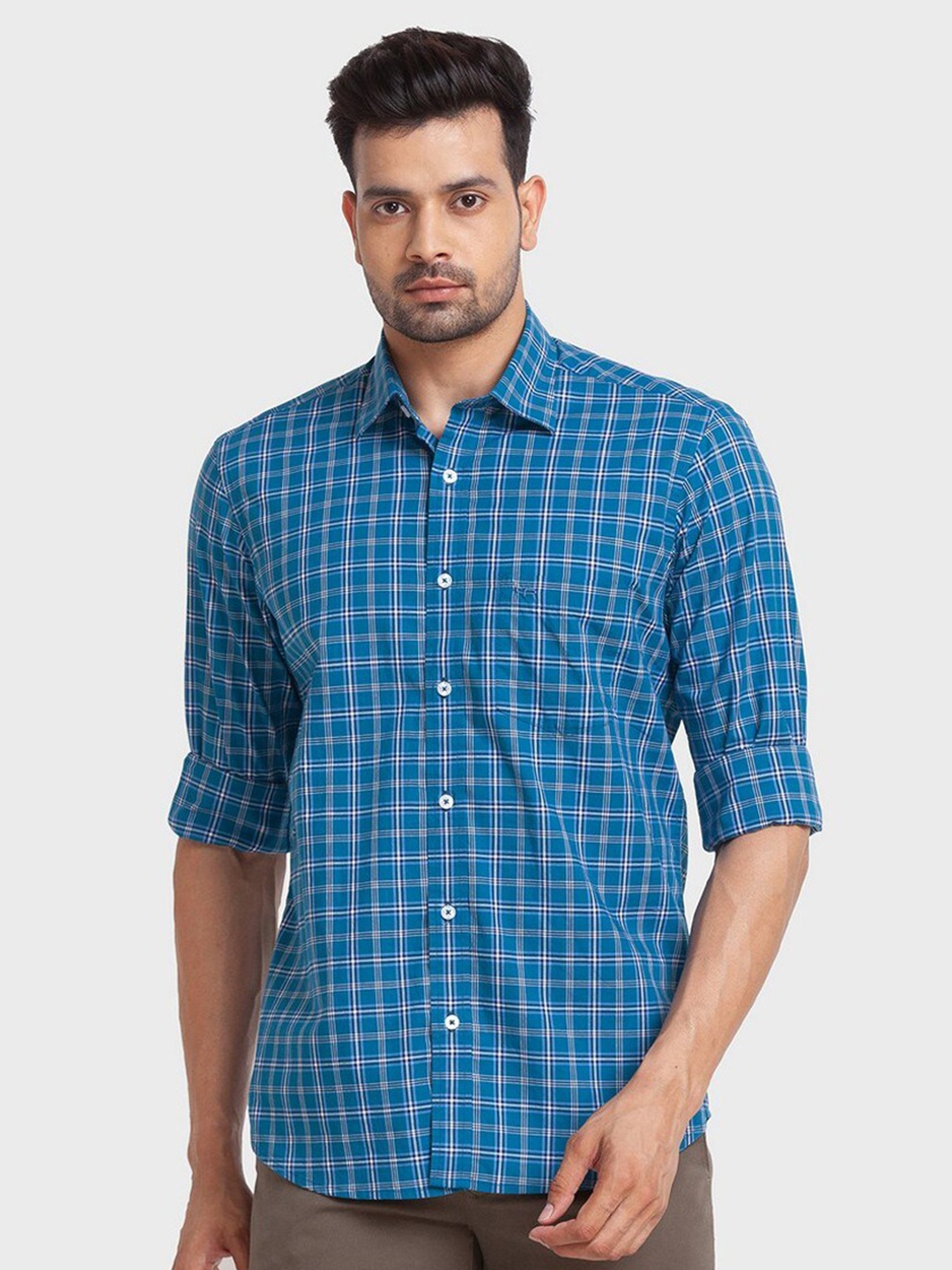 

ColorPlus Men Blue Tailored Fit Checked Casual Shirt