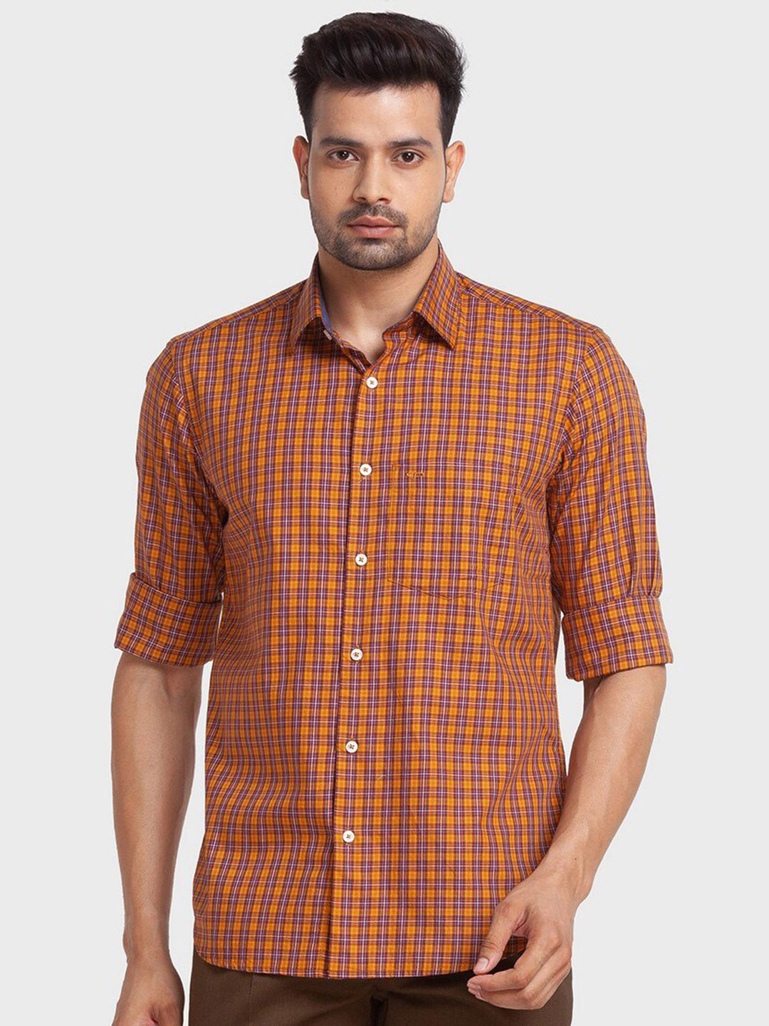 

ColorPlus Men Red Tailored Fit Checked Casual Shirt
