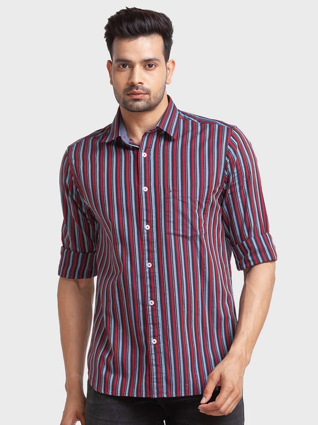 

ColorPlus Men Red Tailored Fit Striped Casual Shirt