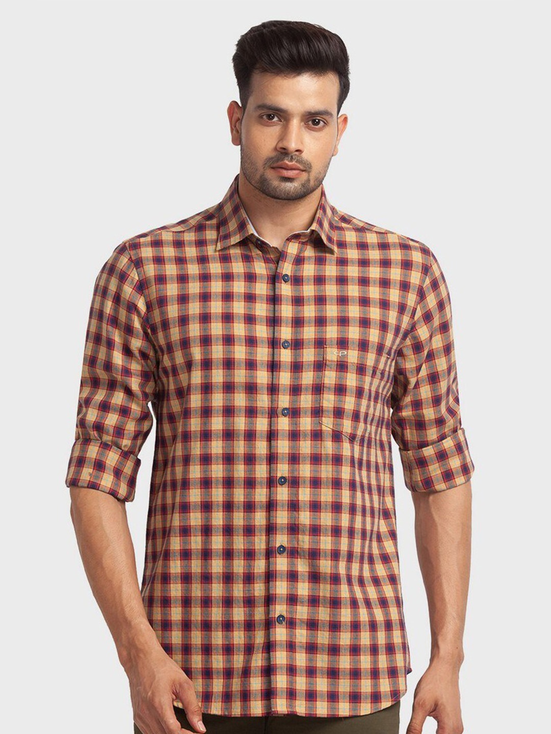 

ColorPlus Men Yellow Tailored Fit Checked Casual Shirt