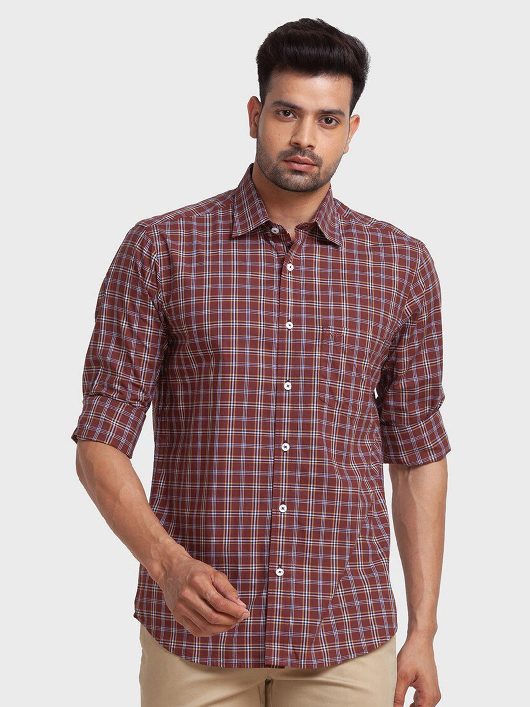 

ColorPlus Men Brown Tailored Fit Tartan Checks Checked Casual Shirt