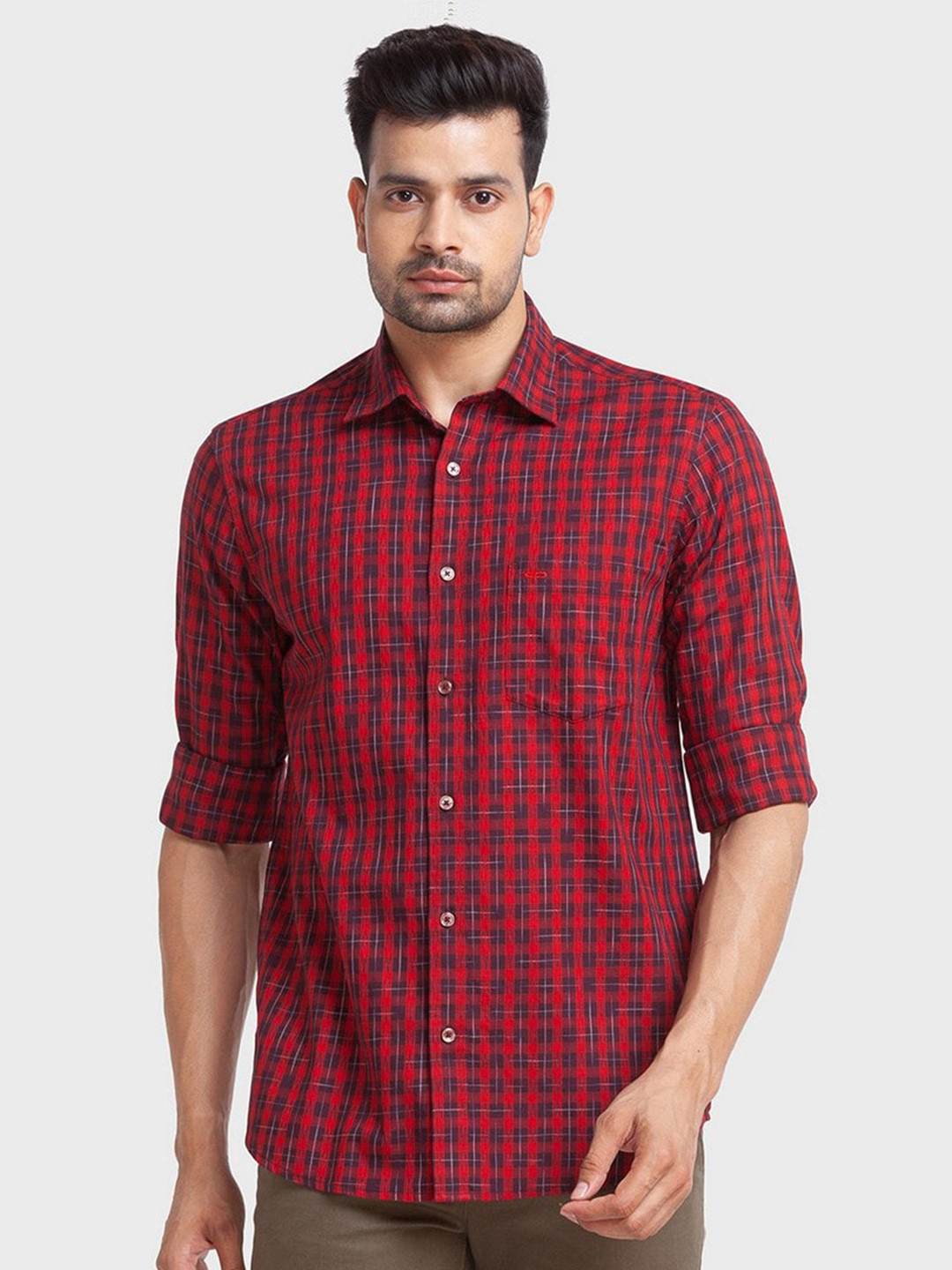 

ColorPlus Men Red Tailored Fit Checked Casual Shirt