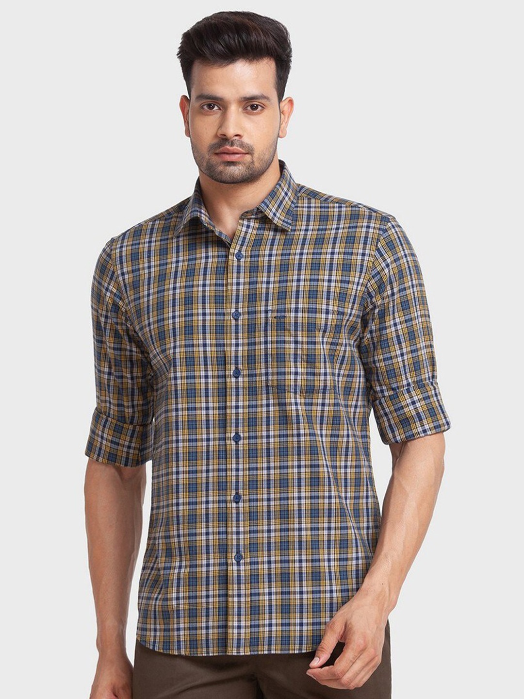 

ColorPlus Men Blue Tailored Fit Tartan Checks Checked Casual Shirt