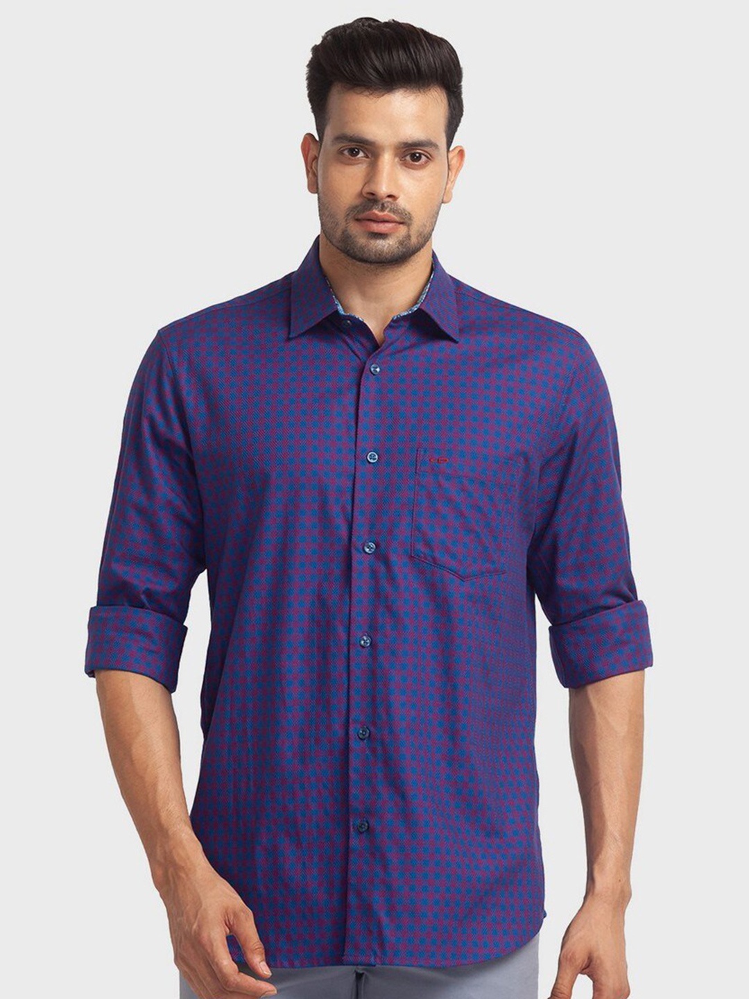 

ColorPlus Men Red Tailored Fit Checked Organic cotton Casual Shirt