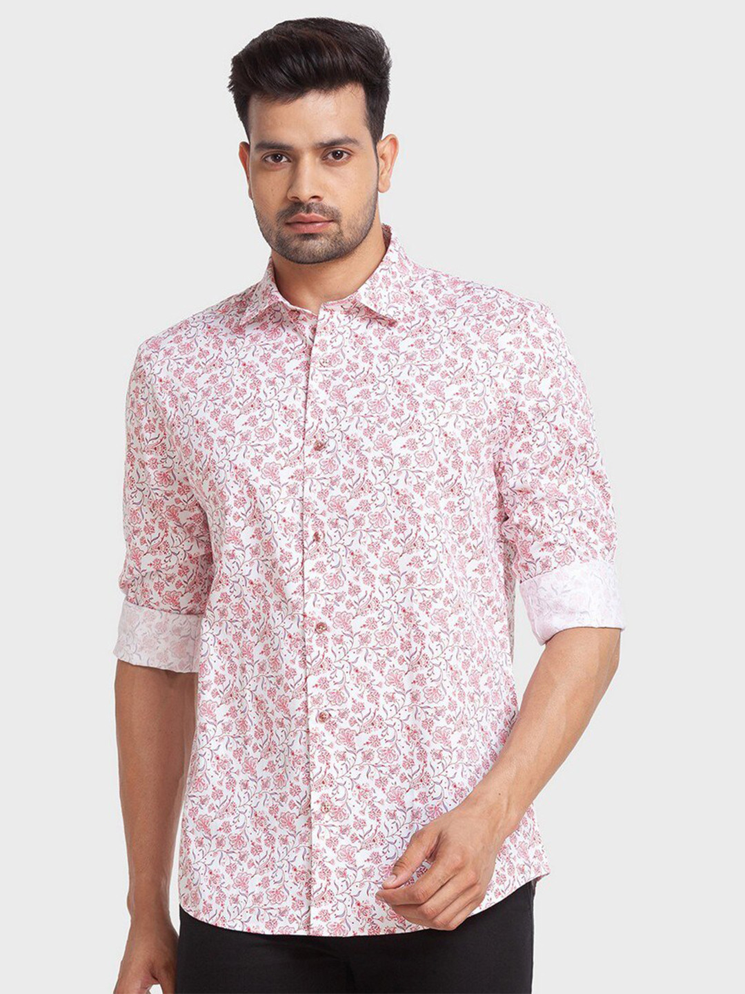 

ColorPlus Men Red Tailored Fit Floral Printed Organic Cotton Casual Shirt