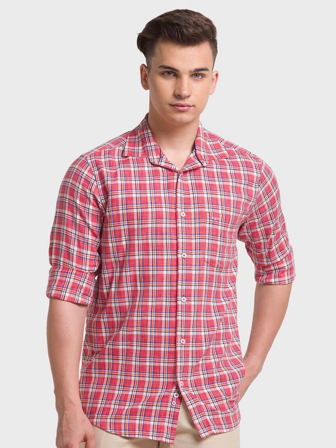 

ColorPlus Men Red Tailored Fit Tartan Checked Organic Cotton Casual Shirt