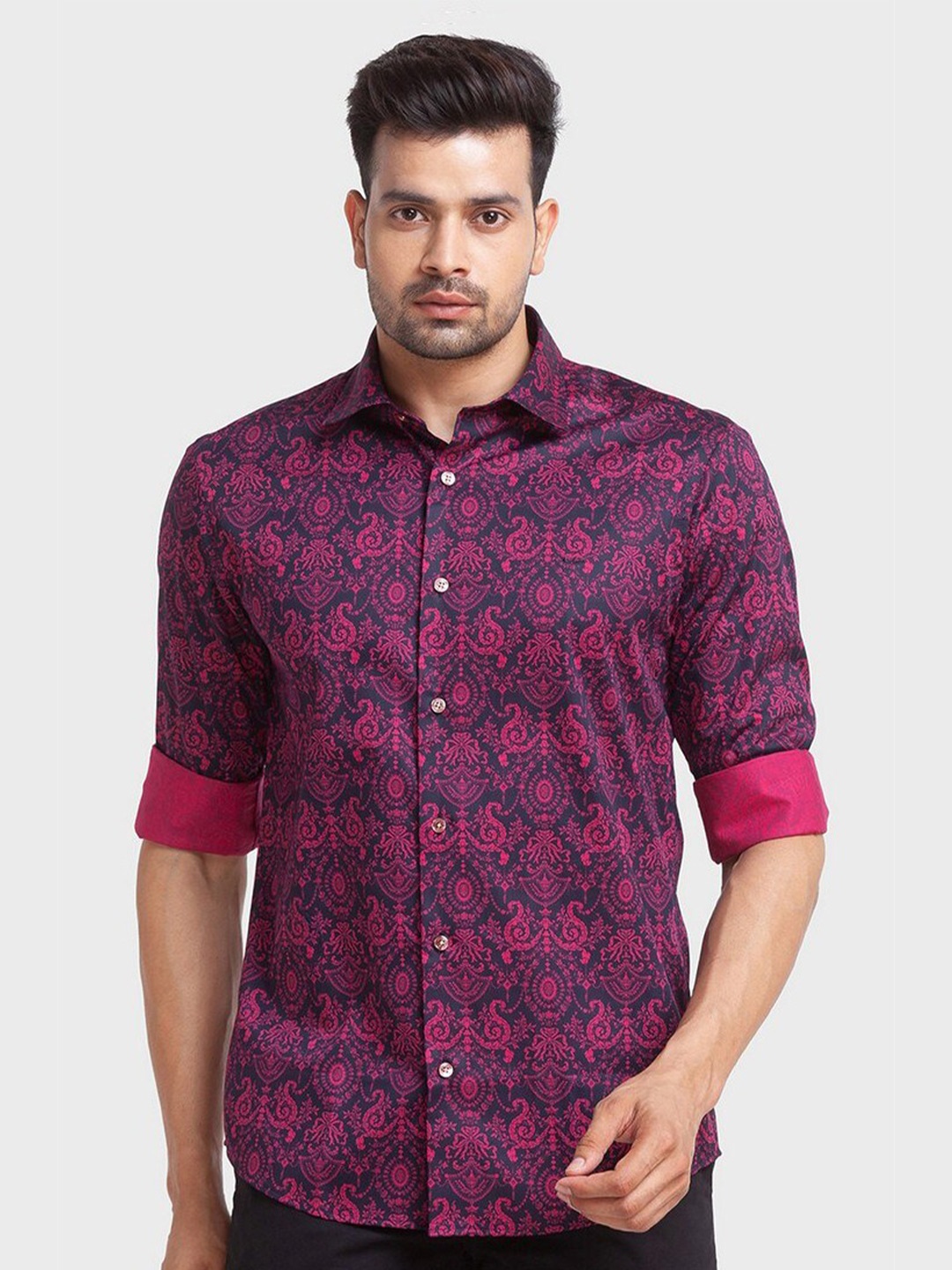

ColorPlus Men Purple Tailored Fit Printed Organic Cotton Casual Shirt