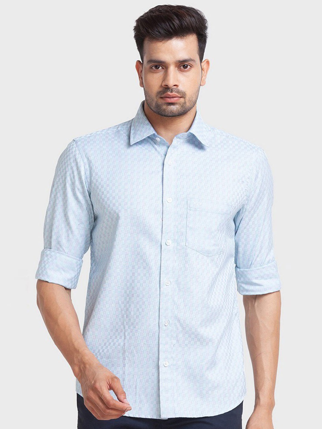 

ColorPlus Men Green Tailored Fit Checked Organic Cotton Casual Shirt