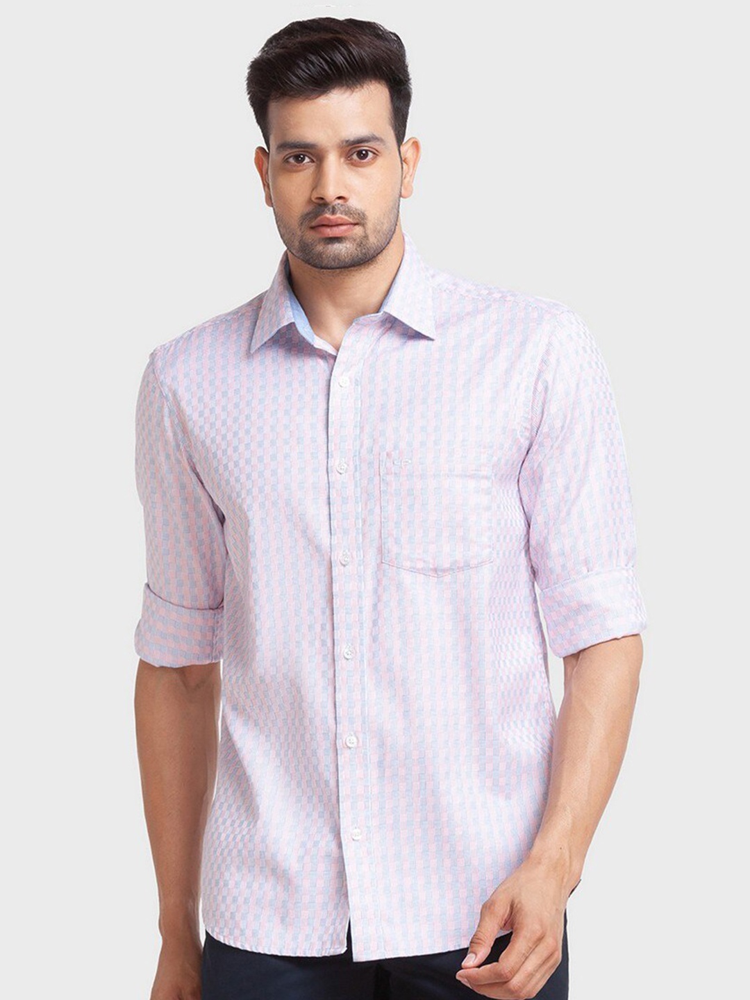 

ColorPlus Men Red Tailored Fit Checked Organic Cotton Casual Shirt