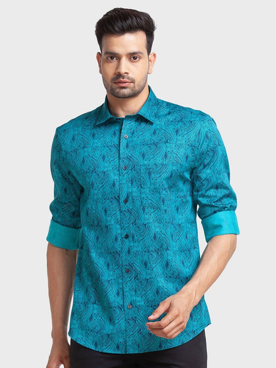

ColorPlus Men Blue Tailored Fit Printed Organic Cotton Casual Shirt