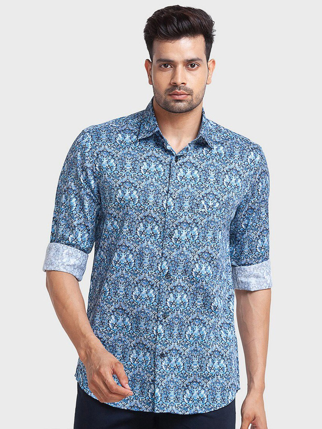 

ColorPlus Men Blue Tailored Fit Printed Organic Cotton Casual Shirt