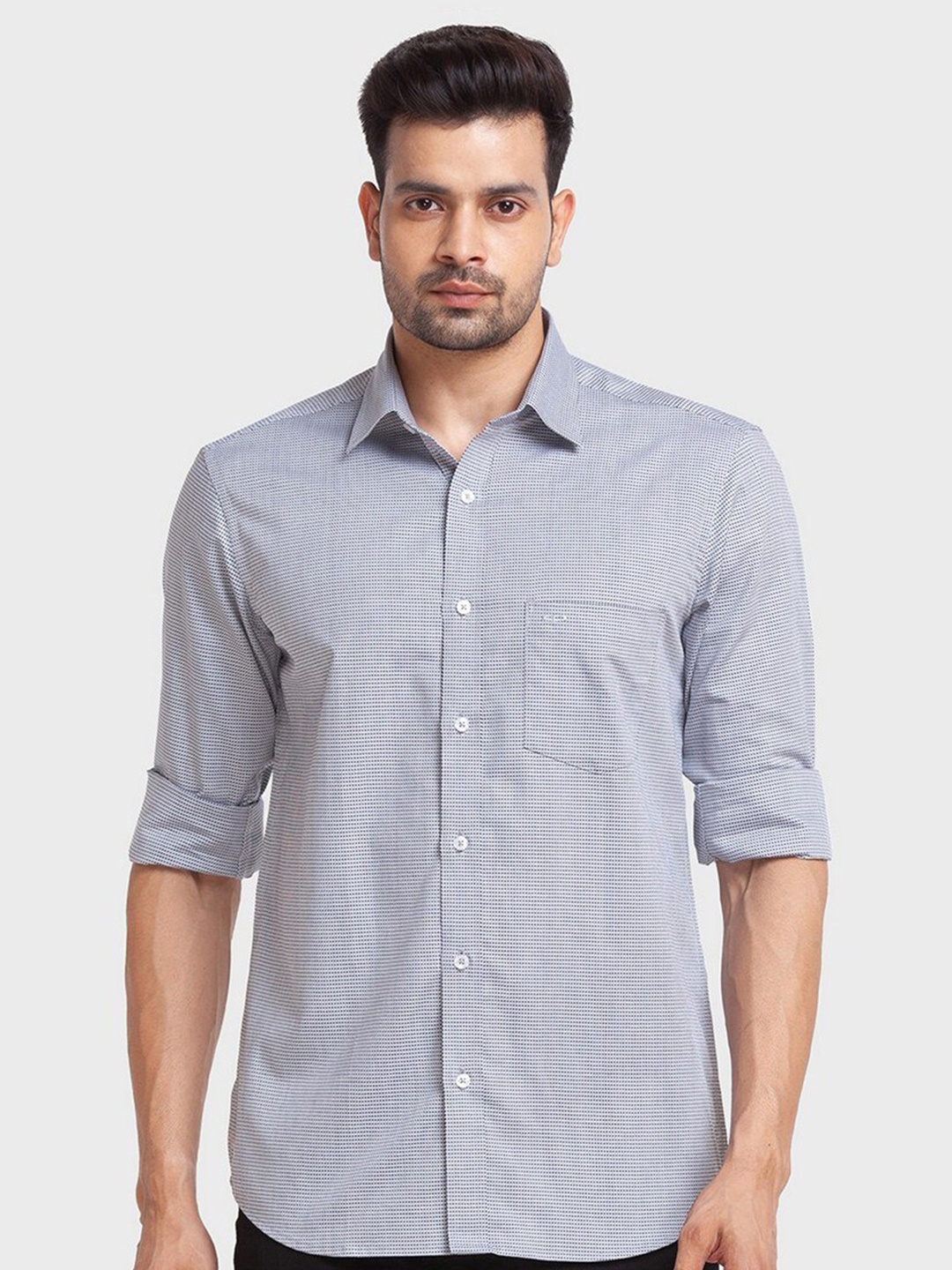 

ColorPlus Men Grey Tailored Fit Printed Organic Cotton Casual Shirt