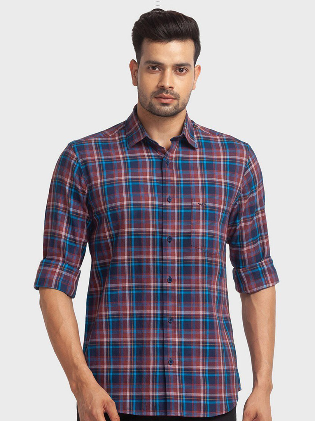 

ColorPlus Men Red Tailored Fit Tartan Checked Organic Cotton Casual Shirt