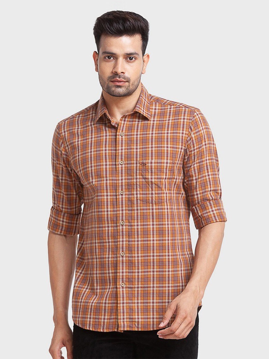 

ColorPlus Men Red Tailored Fit Tartan Checked Organic Cotton Casual Shirt