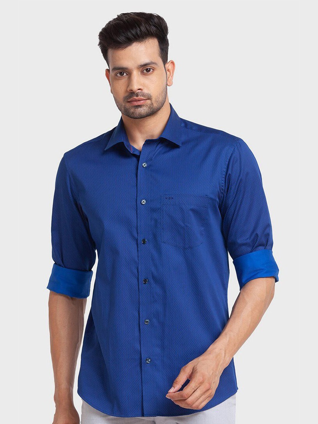 

ColorPlus Men Blue Tailored Fit Printed Organic Cotton Casual Shirt