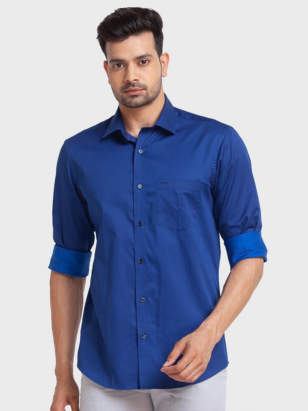 

ColorPlus Men Blue Tailored Fit Printed Organic Cotton Casual Shirt