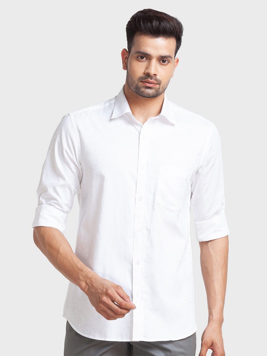 

ColorPlus Men White Tailored Fit Printed Organic Cotton Casual Shirt